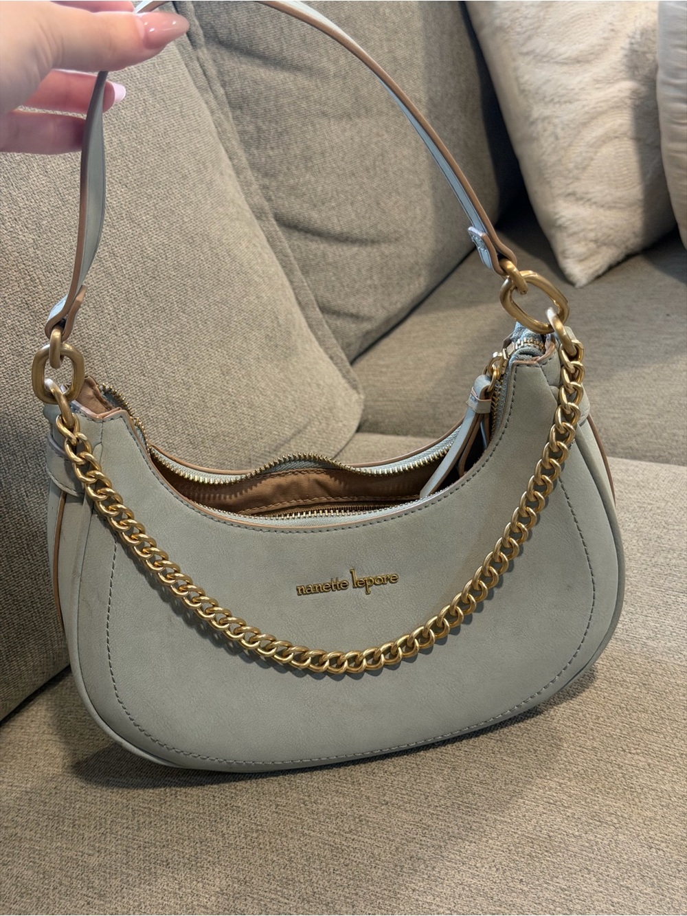 Nanette Lepore Sage Green Shoulder Bag with Gold Chain